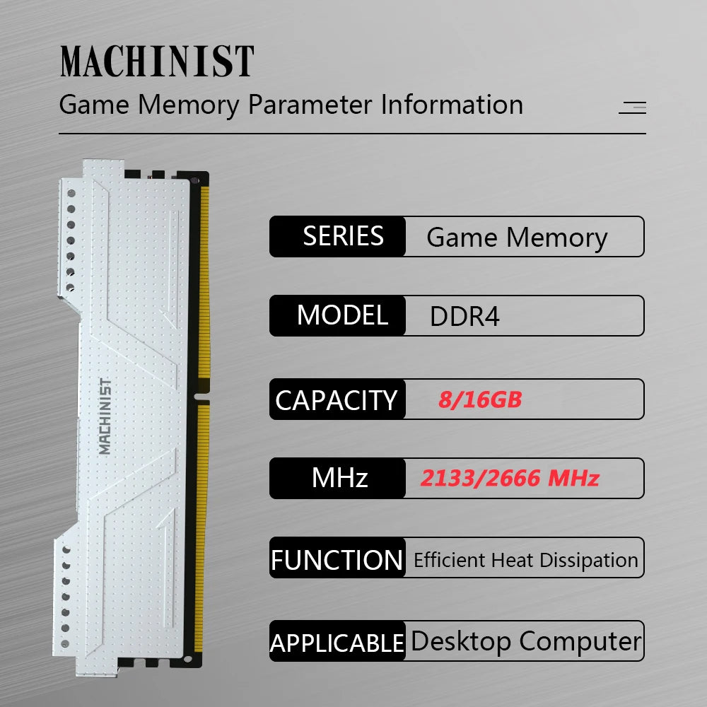 Machinist 2 PCs 16GB 1.5V 284 Pins DDR4 2133/2600 MHz Memory RAM