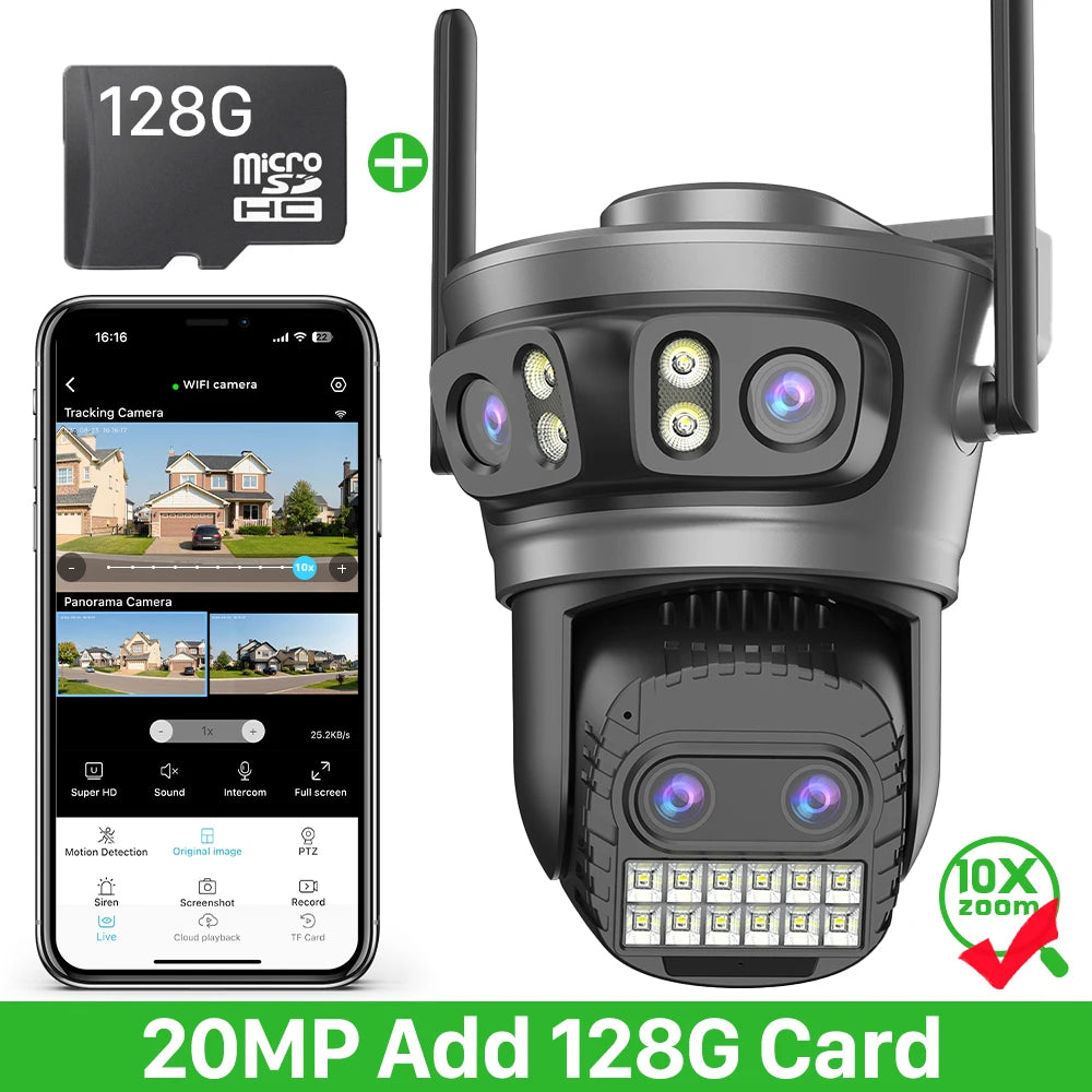 IP66 20MP Wifi Four Lens 10X Zoom Surveillance Camera