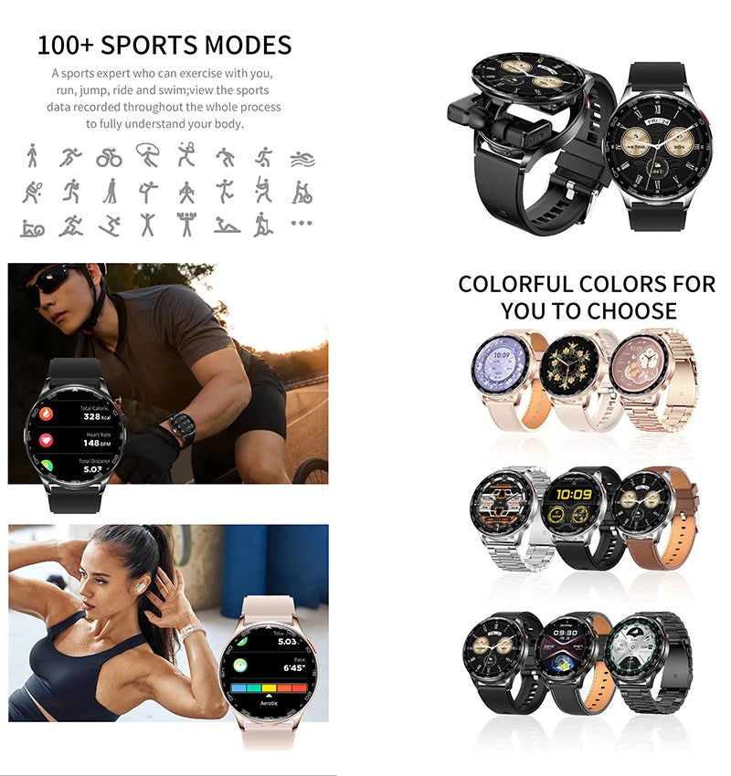2-In-1 Bluetooth Earphones With Alloy AMOLED Display Smartwatch