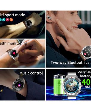 2-In-1 Waterproof Alloy AMOLED Display Smartwatch With Earphones