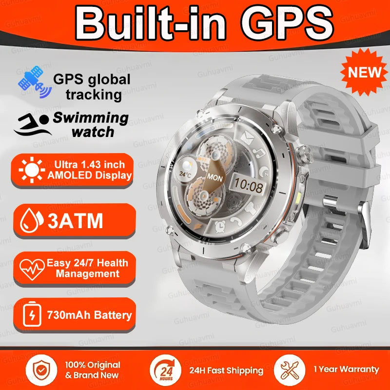 Fine Steel Waterproof Android Round Shaped Bluetooth Smartwatch