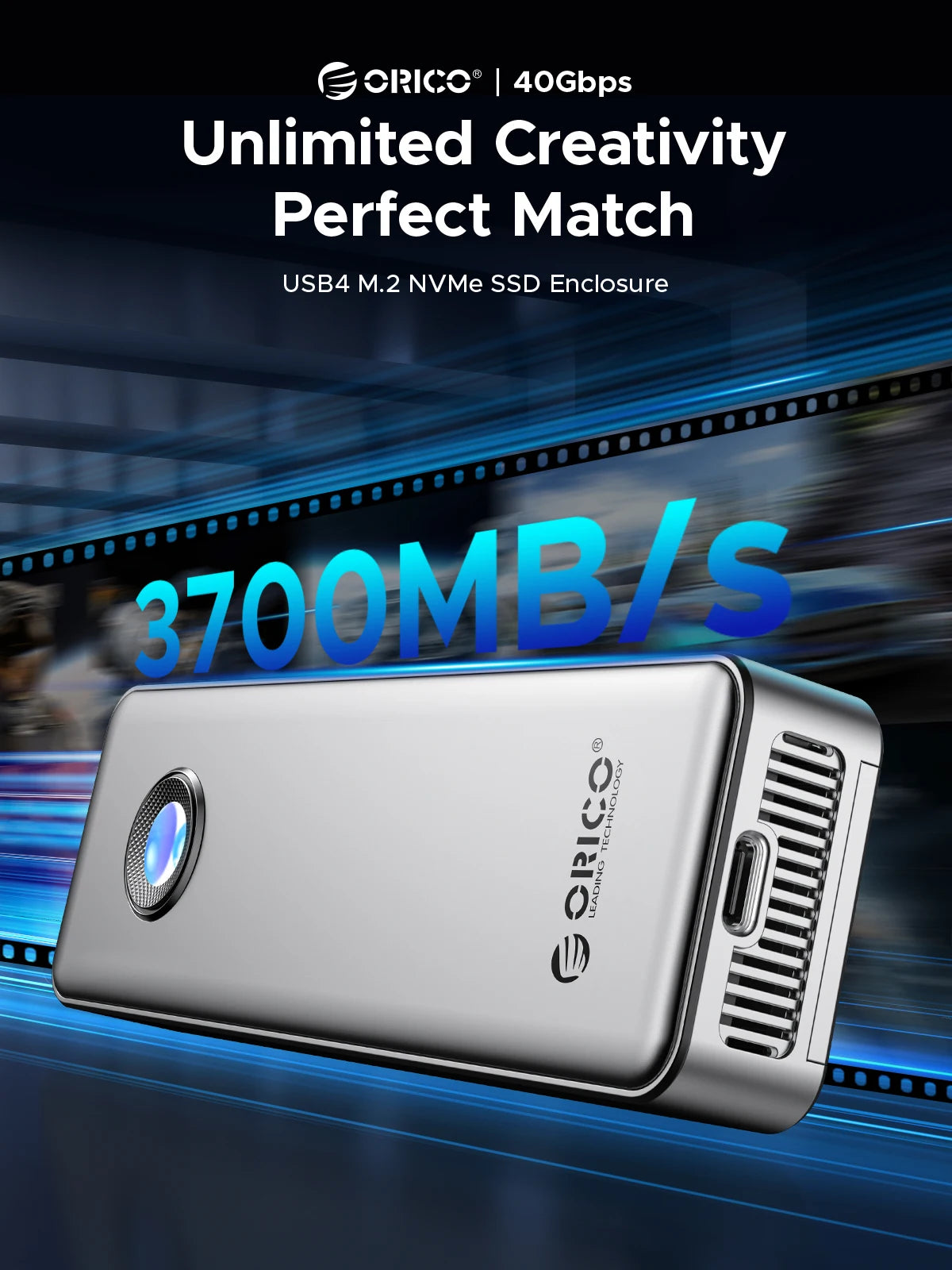 40Gbps M.2 NVMe Cooling Fan High Speed External SSD Enclosure