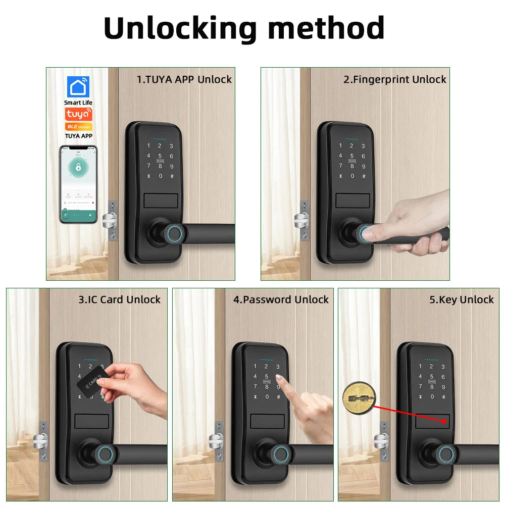 Aluminium Alloy Fingerprint Bluetooth Reversible Handle Door Lock