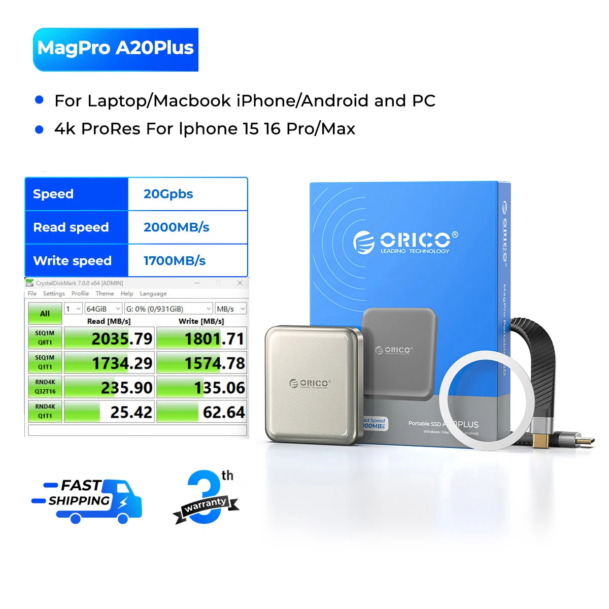 2000Mbs Portable External Solid State Drive For Laptop