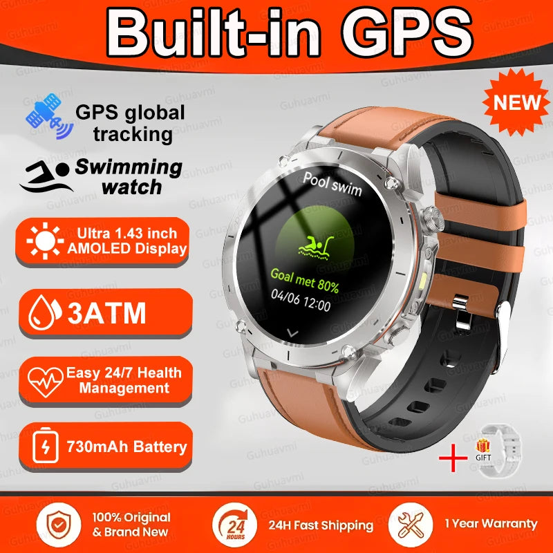 Fine Steel Waterproof Android Round Shaped Bluetooth Smartwatch