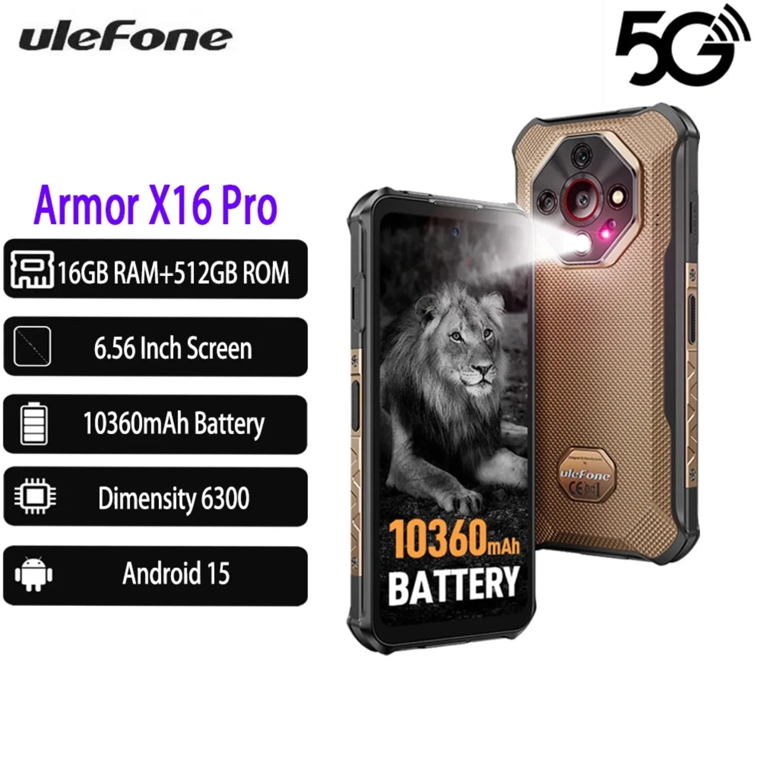 10360mAh 256GB Armor X16 Pro 5G Rugged Android Smartphone