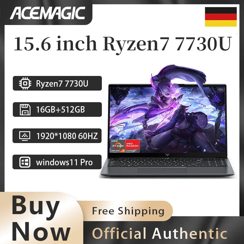 16GB 512GB 15.6"Ryzen 7 7730U 180° Flip Windows 11 Pro Laptop