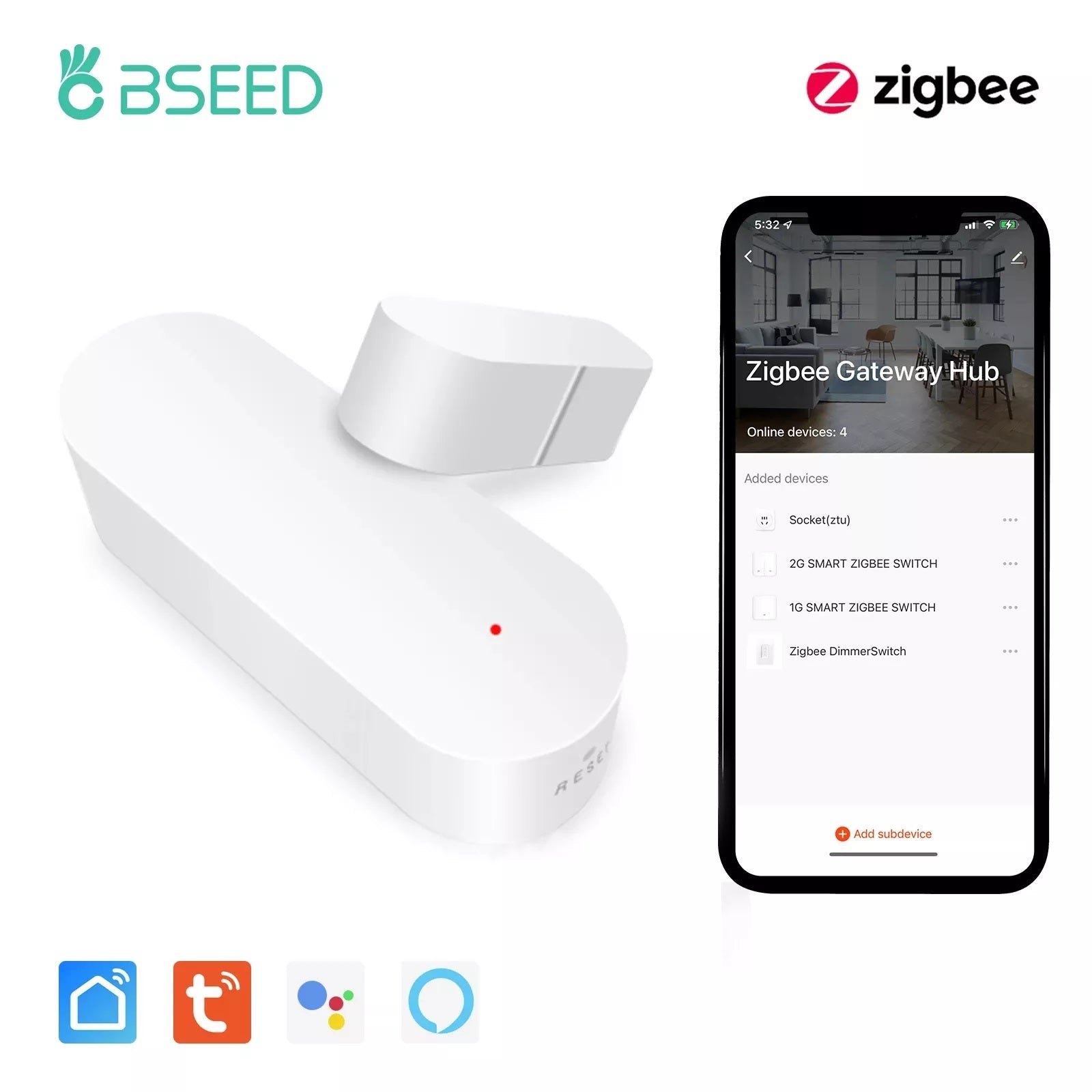 Bseed Plastic Smart Zigbee Home Door Windows Security Sensor