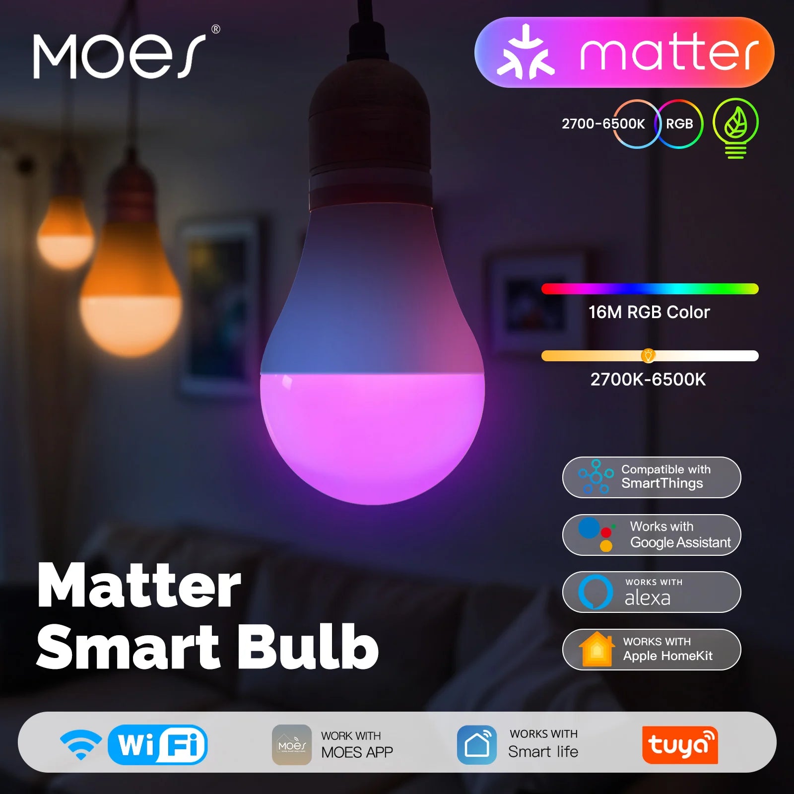 Moes Dimmable 14W WIFI Smart LED Filament App Control Bulb
