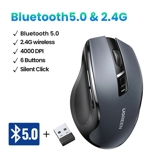 Ugreen 4000 DPI 2.4G USB Bluetooth Support Wireless Portable Mouse