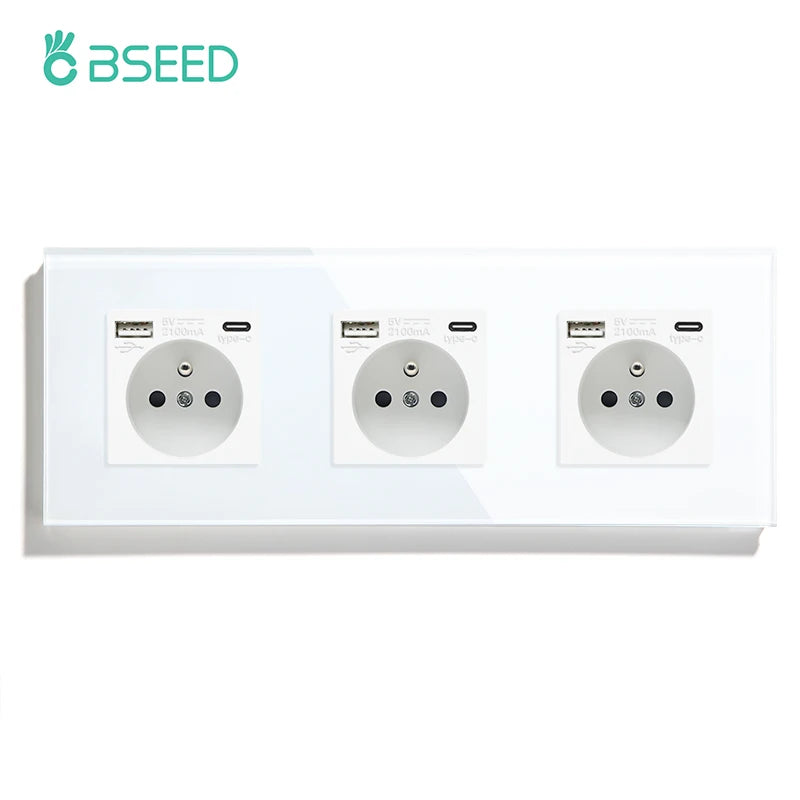 Bseed 16A Glass Panel Single Double Triple Electric Wall Socket