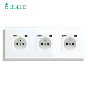 Bseed 16A Glass Panel Single Double Triple Electric Wall Socket