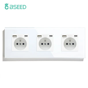 Bseed 16A Glass Panel Single Double Triple Electric Wall Socket