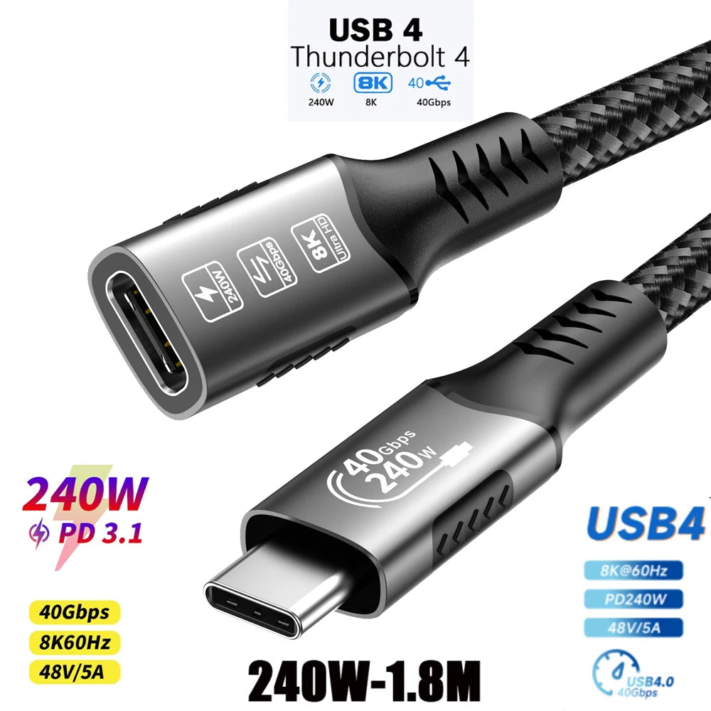 40Gbps Type-C High Speed Charging Cable Male to Female Extender