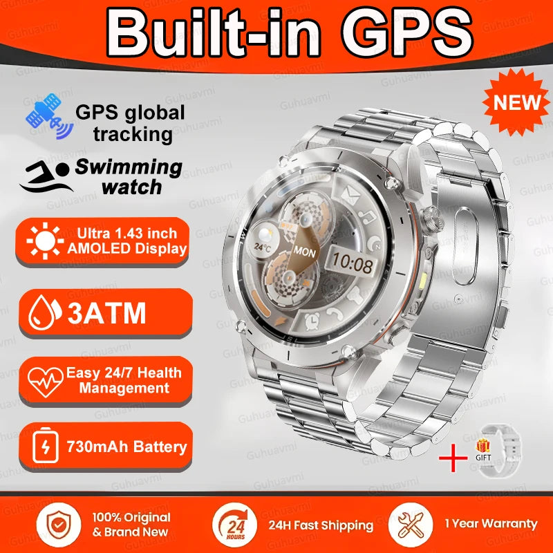 Fine Steel Waterproof Android Round Shaped Bluetooth Smartwatch