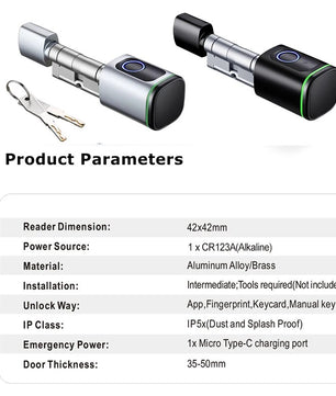 RayKube Aluminium Alloy Fingerprint Digital Smart Door Lock