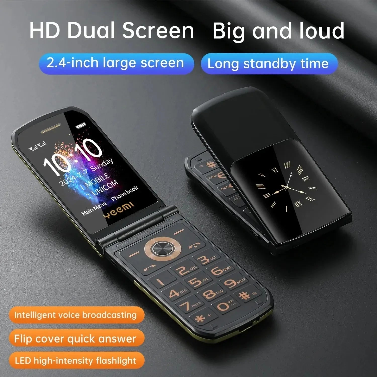 4800mAh 1MP Normal Screen High Quality 2.4inch Flip Smartphone