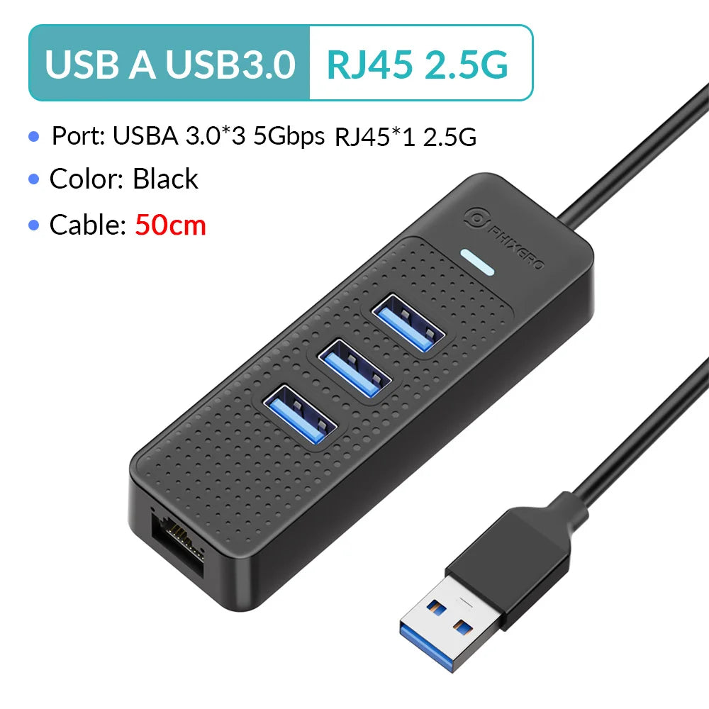 1000Mbps Ethernet Type-C USB 3.0 Hub With RJ45 USB Splitter