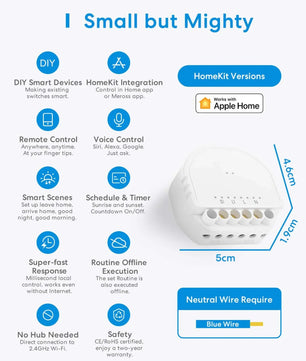 Meross 10A Alloy 1 Gang 1 Way HomeKit Wifi Smart Switch Module