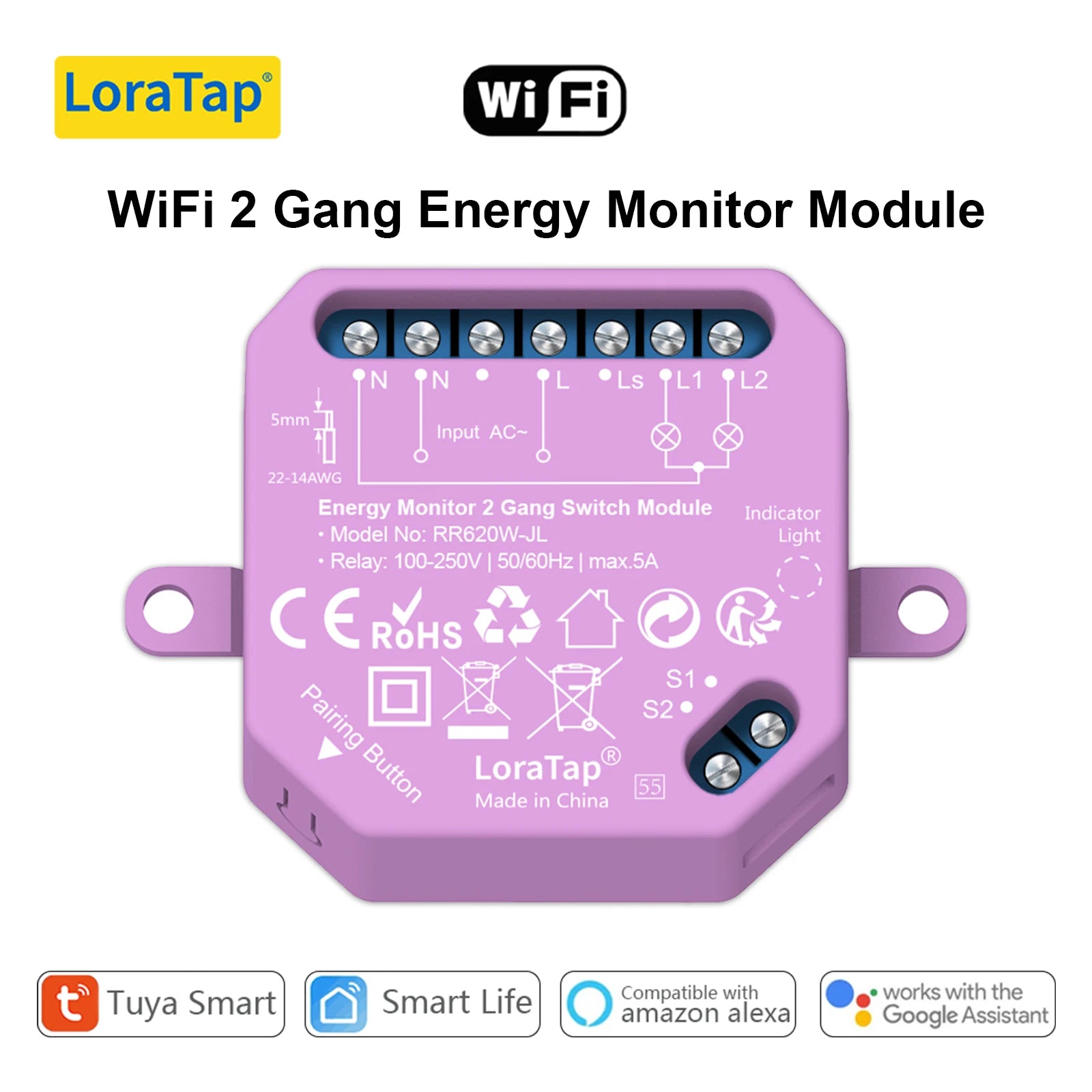 LoraTap 10A 300W Plastic Smart ZigBee 3.0 Light Switch Module