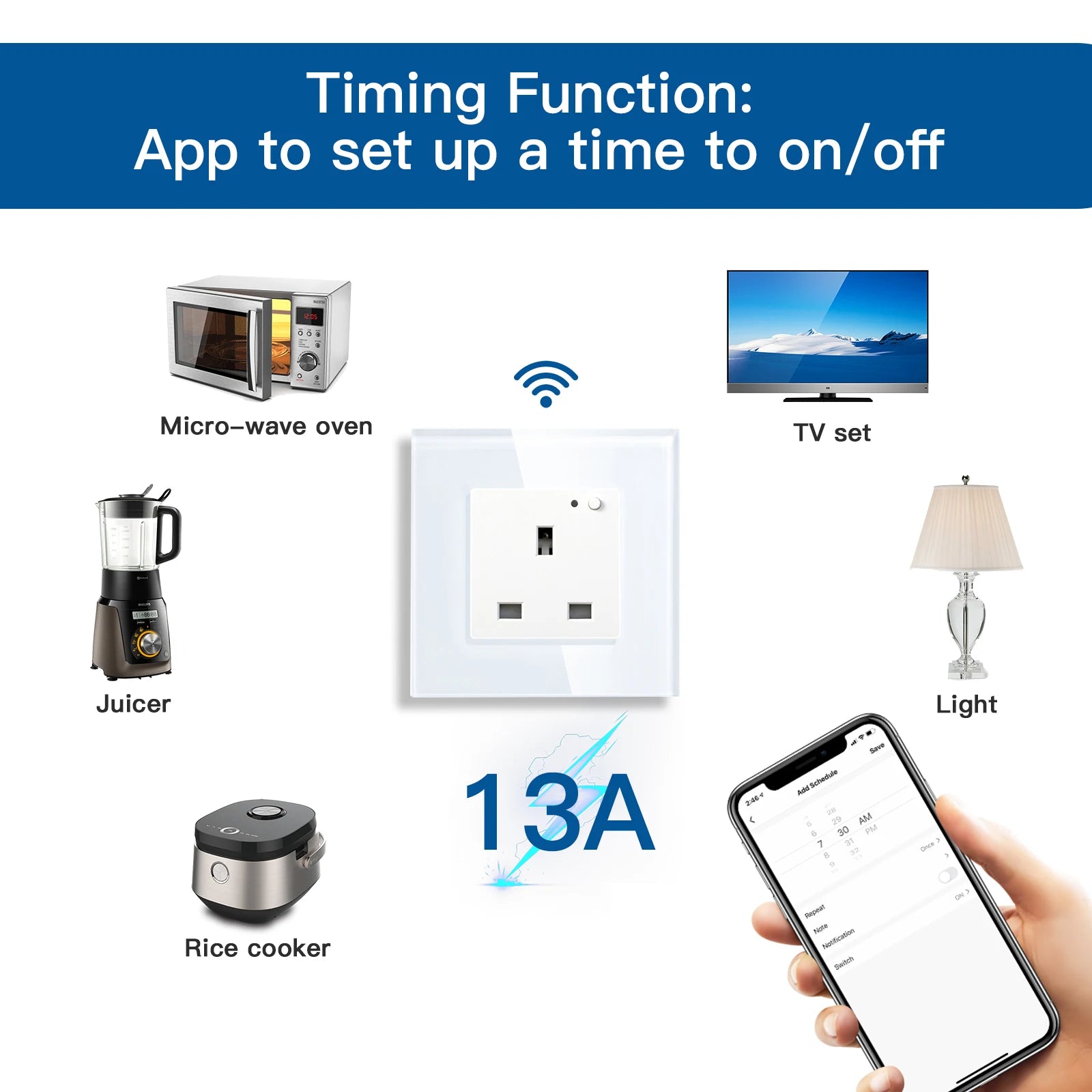 Bseed 13A Glass Panel Wireless WIFI Control Smart Power Socket