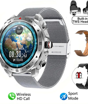 2-In-1 Silica Gel Bluetooth Earphones With Round Smartwatch