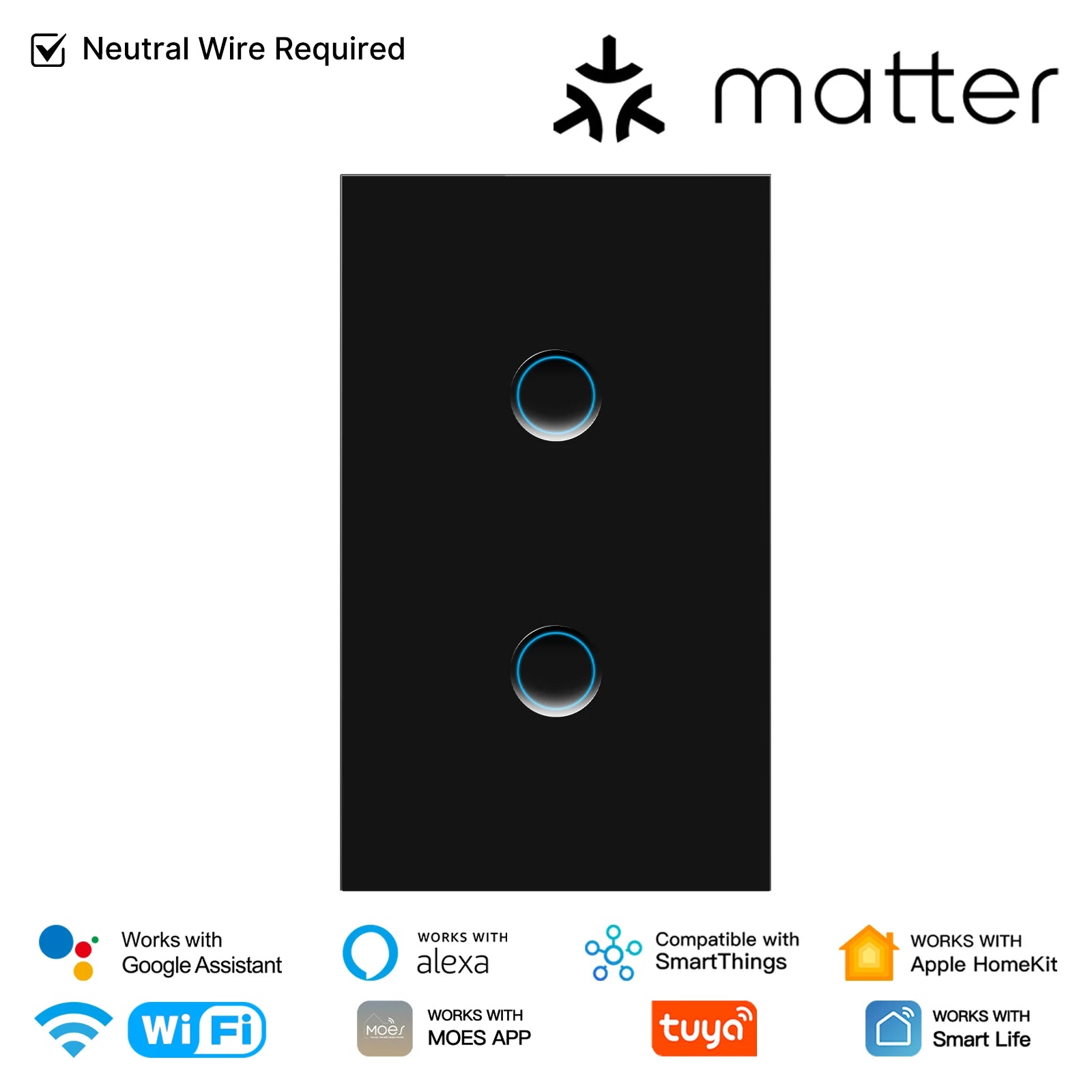 Moes Tuya WiFi Concave Glass Smart Switch with Alexa Google