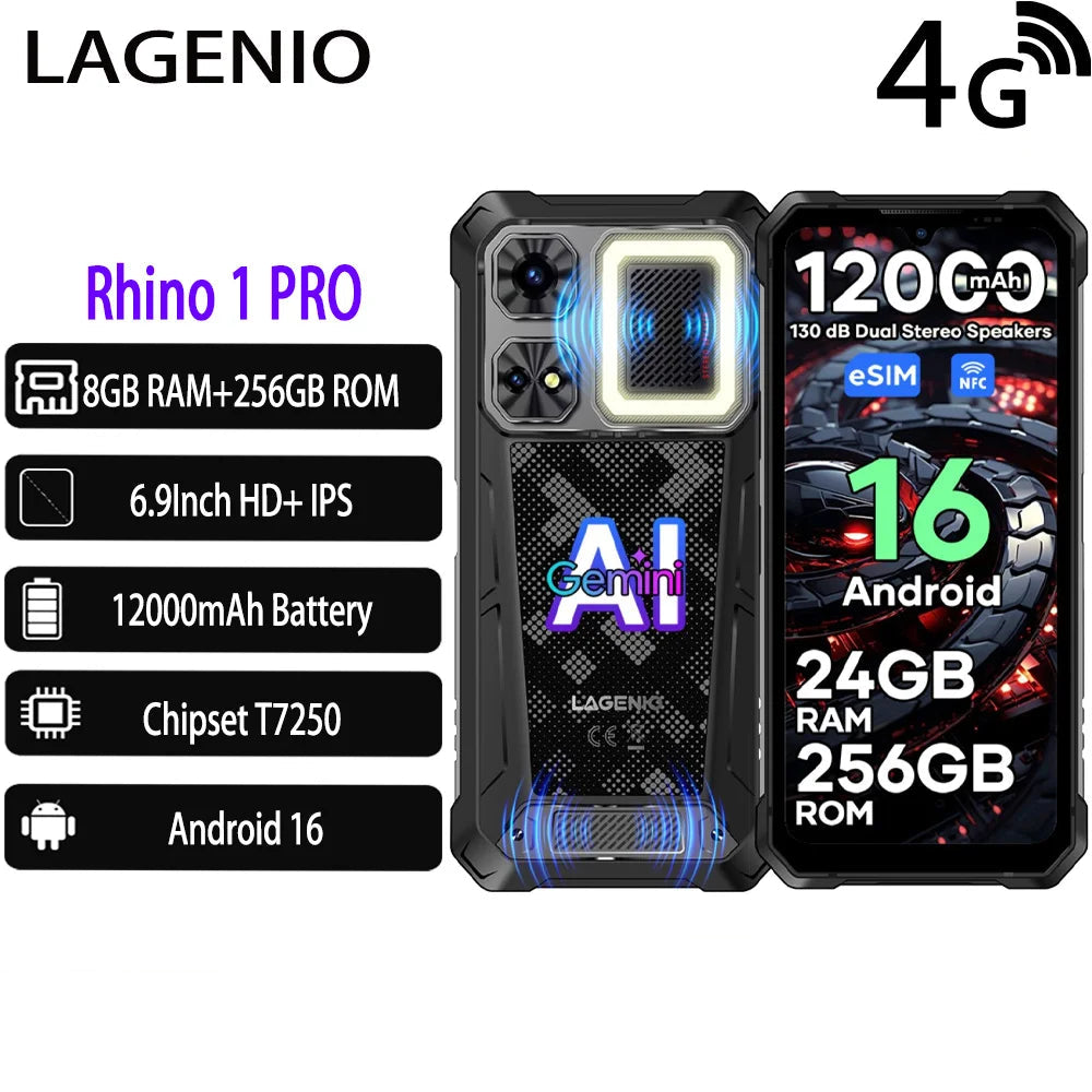 8MP 8GB 256GB Rhino 1 PRO 4G Rugged Android Smartphone
