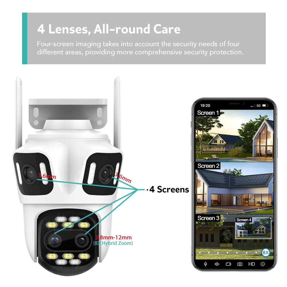 Boavision 12MP WIFI 4 Screen Auto Tracking Security Dome Camera