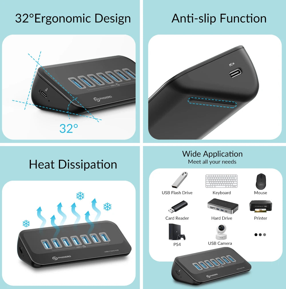 10Gbps Aluminum Alloy USB 3.2 Multi Port Docking Station Hub