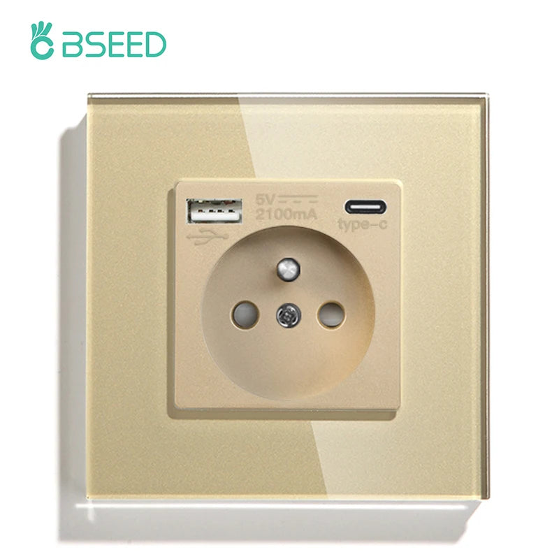 Bseed 16A Glass Panel Single Double Triple Electric Wall Socket