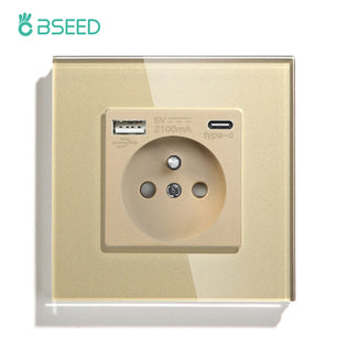 Bseed 16A Glass Panel Single Double Triple Electric Wall Socket