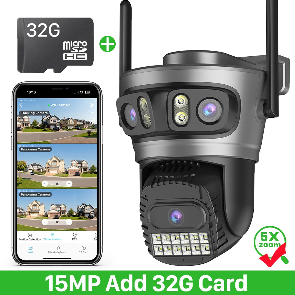 IP66 20MP Wifi Four Lens 10X Zoom Surveillance Camera