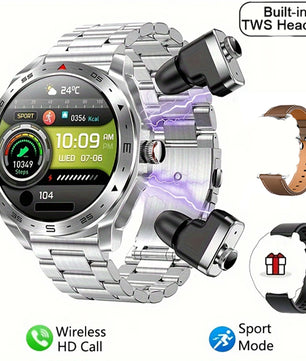 2-In-1 Silica Gel Bluetooth Earphones With Round Smartwatch