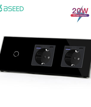 Bseed 10A Alloy 3 Gang Touch Switch With Double Wall Socket