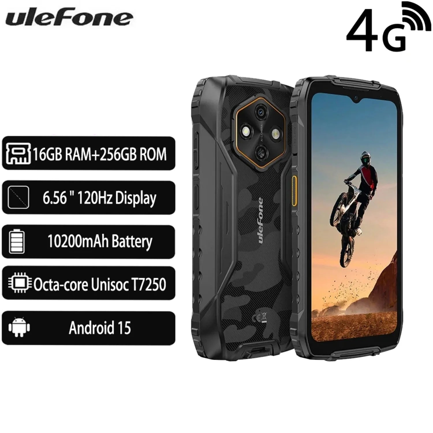 10200mAh 6.56" 512GB Android RugKing 4 Pro 4G Rugged Smartphone
