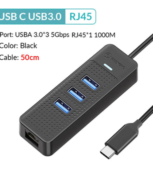 1000Mbps Ethernet Type-C USB 3.0 Hub With RJ45 USB Splitter