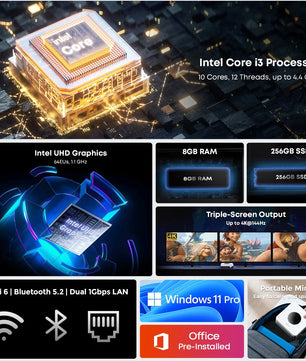 CHUWI 8GB RAM 256GB SSD Intel i3-1220P Desktop Computer