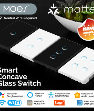 Moes Tuya WiFi Concave Glass Smart Switch with Alexa Google