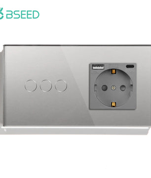 Bseed 16A Alloy 3 Gang Crystal Glass Panel Wall Light Touch Switch