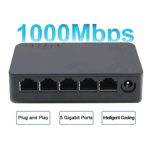 5 Ports 100% ABS 1000Mbps POE Ethernet Network Hub For Desktop