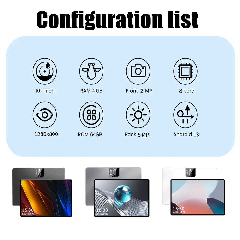 6000mAh 5MP 4GB RAM 64GB ROM Fast Charging 10.1 Inch Tablet