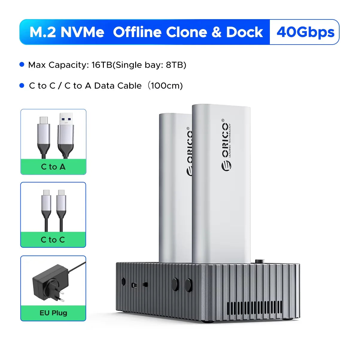 Aluminum 4 Bay 40Gbps M.2 NVMe SSD Clone Docking Station
