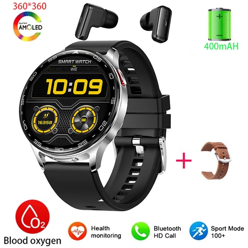 2-In-1 Bluetooth Earphones With Alloy AMOLED Display Smartwatch