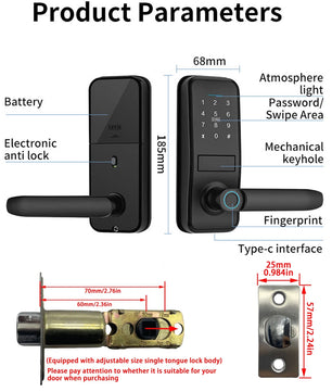Aluminium Alloy Fingerprint Bluetooth Reversible Handle Door Lock