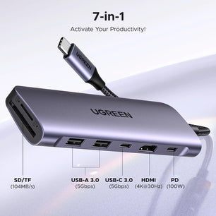 Metal USB-C HUB HDMI Compatible Card Reader for Laptop MacBook