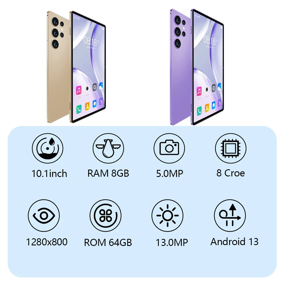 Sauenaneo 10.1-Inch 8GB+64GB Supports 1TB Octa-core Touch Screen Tablet