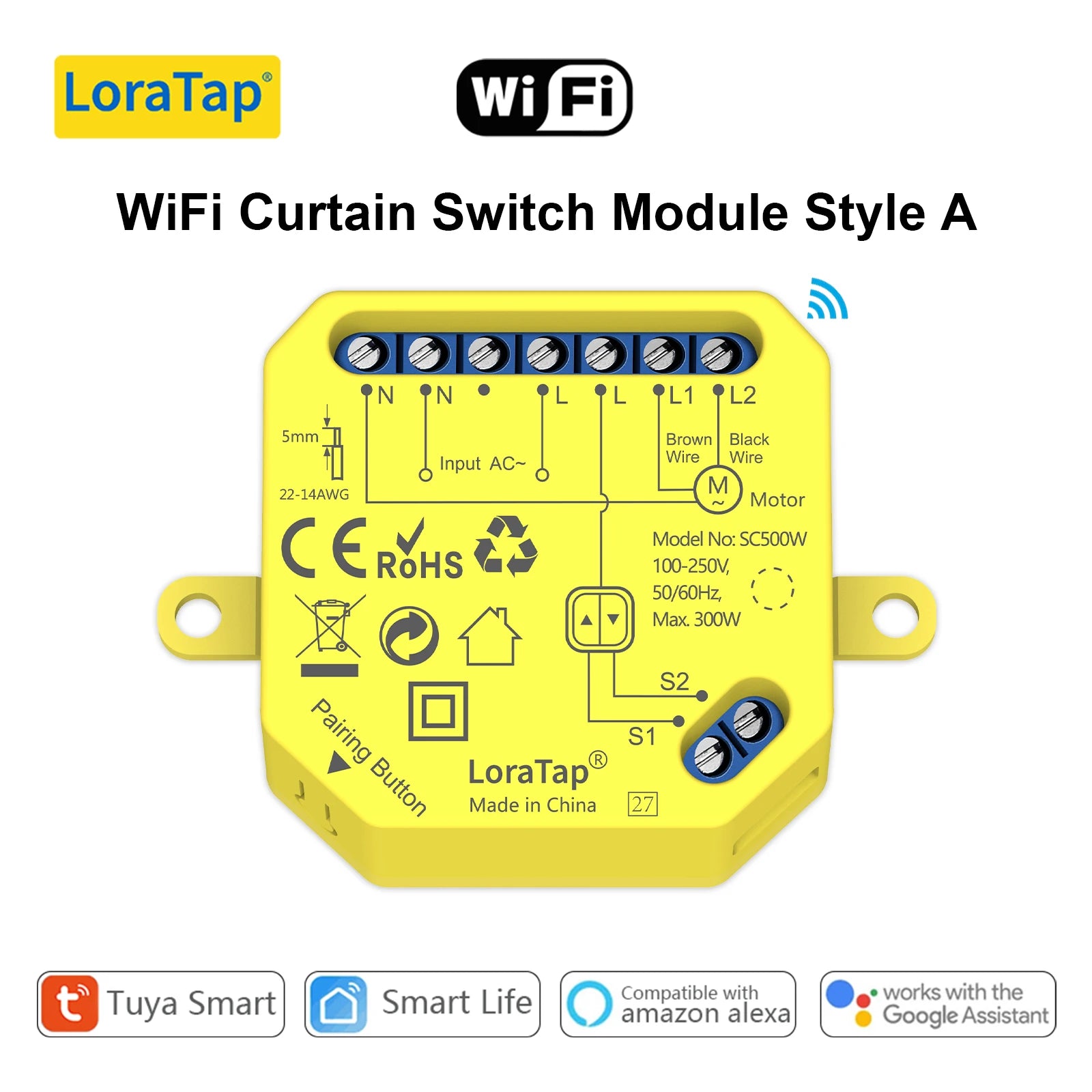 LoraTap 240V Plastic WiFi ZigBee Rolling Blinds Curtain Switch