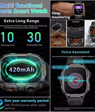 Fine Steel Waterproof Android Square Shaped Amoled Screen Smartwatch