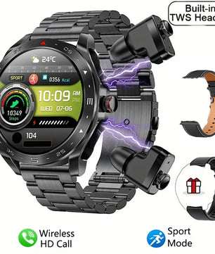 2-In-1 Silica Gel Bluetooth Earphones With Round Smartwatch